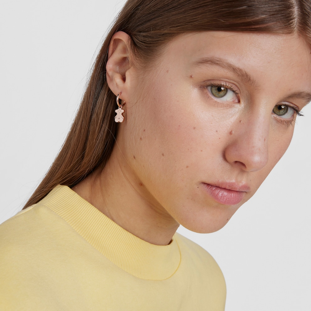 Short Rose Silver Vermeil Sweet Dolls bear Earrings