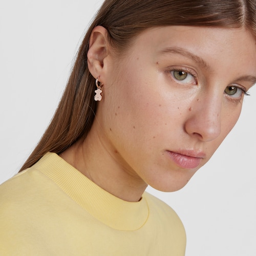Pendientes cortos oso con baño de oro rosa 18 kt sobre plata Sweet Dolls