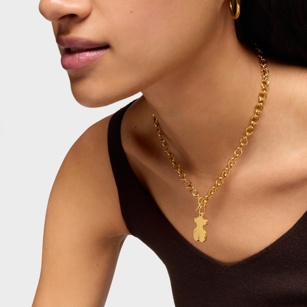 Dije mediano Sweet Dolls oso con ba&ntilde;o de oro 18 kt sobre plata