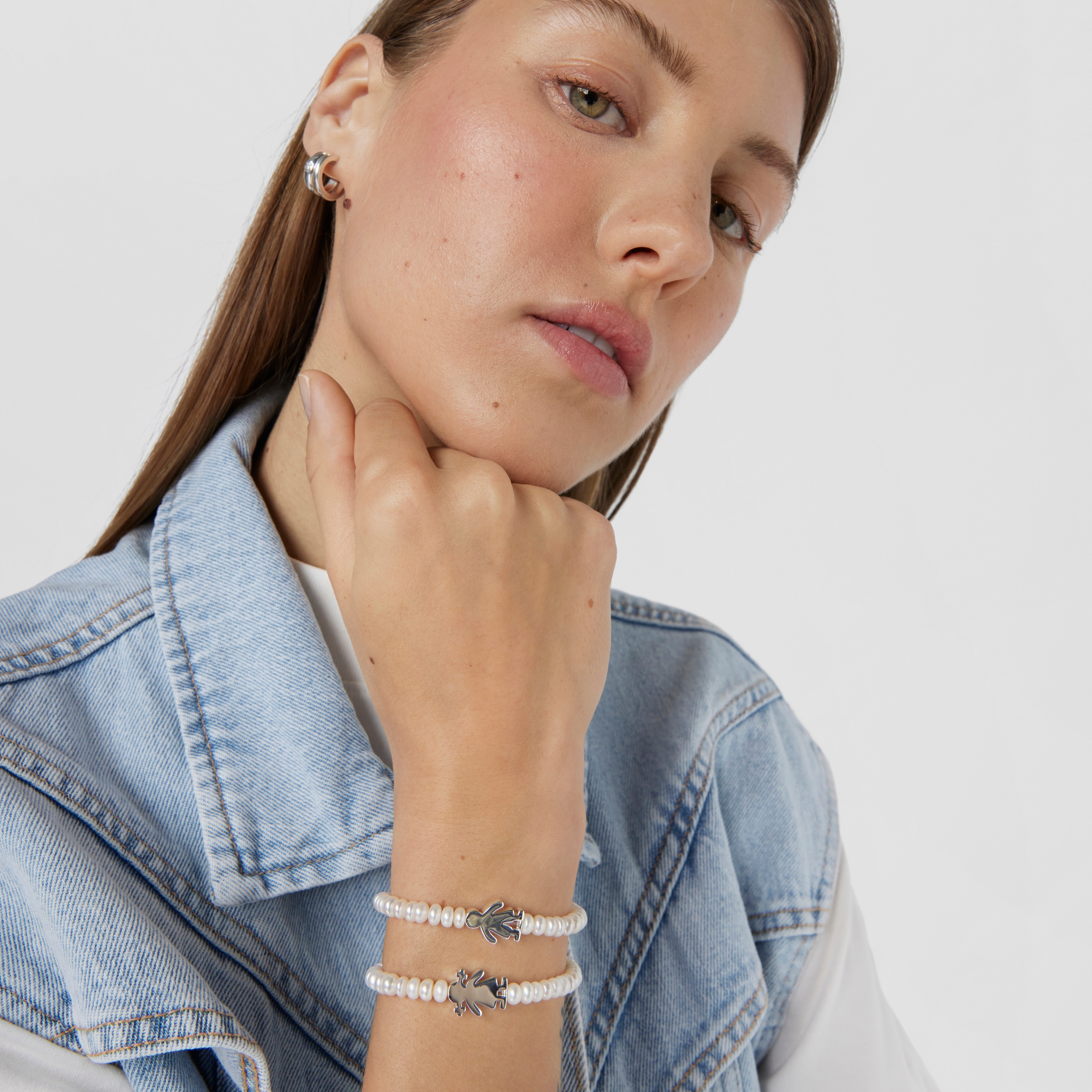 Pearl Sweet Dolls girl Bracelet with Silver