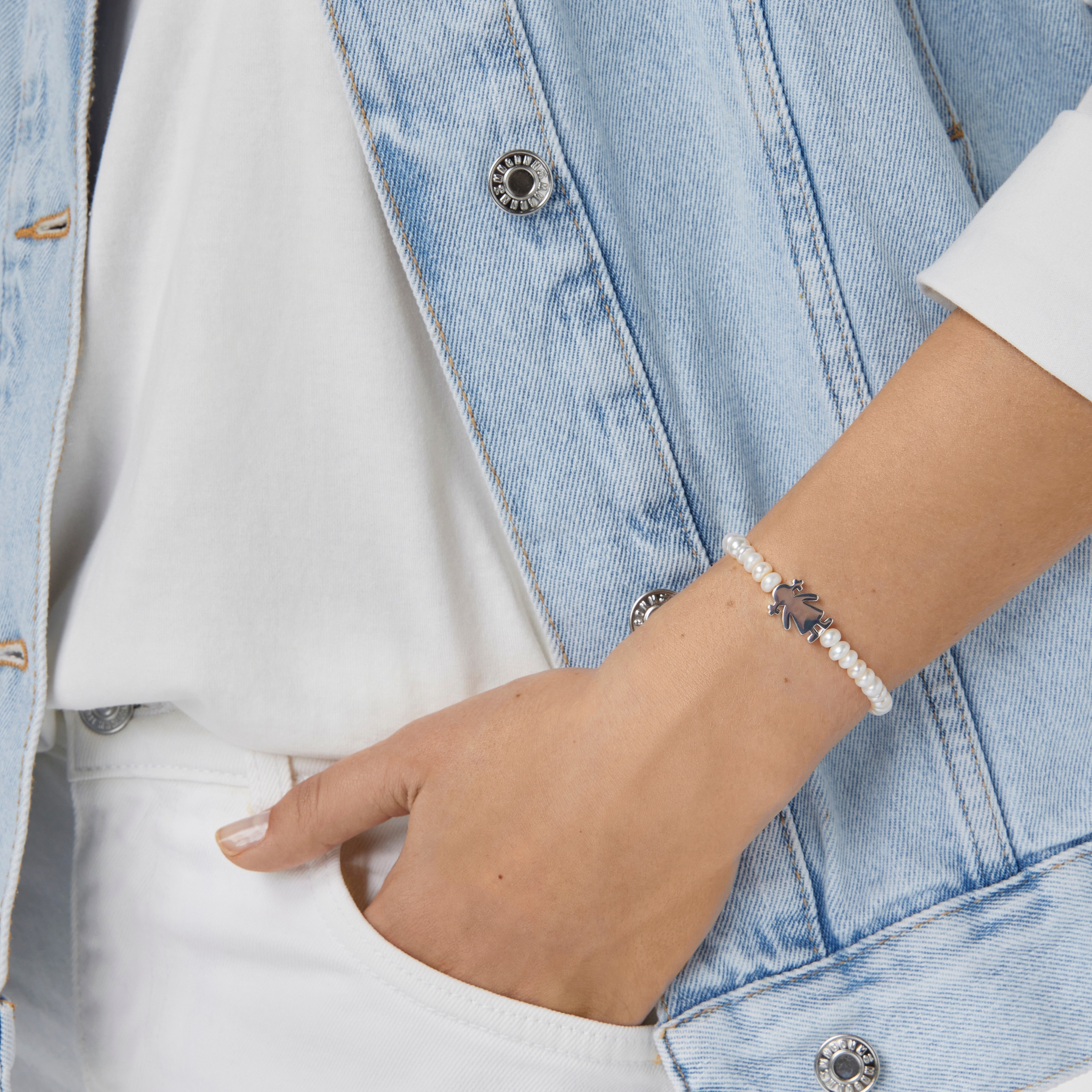 Pearl Sweet Dolls girl Bracelet with Silver