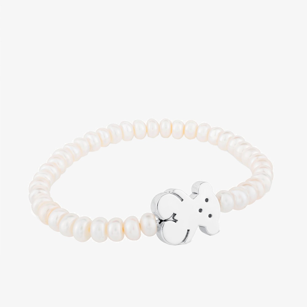 Tous Sweet Dolls &ndash; Elastick&yacute; n&aacute;ramek z perel se stř&iacute;brn&yacute;m motivem medv&iacute;dka