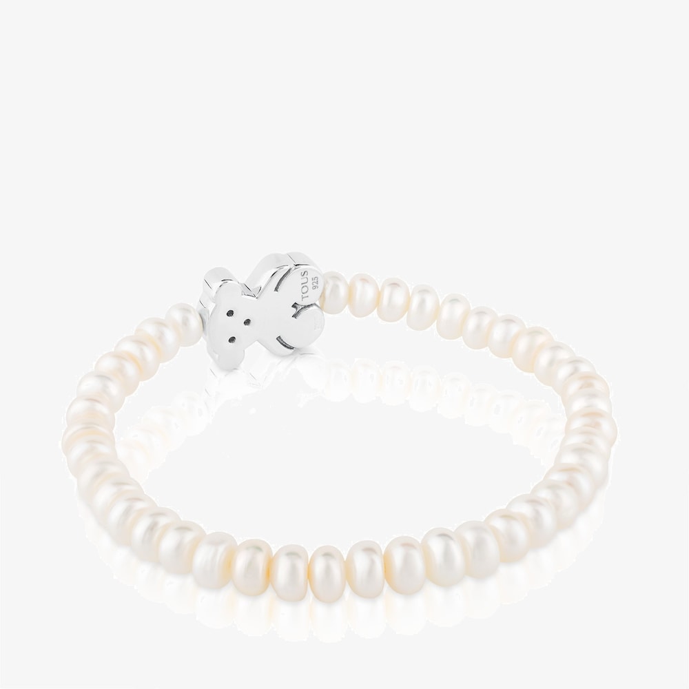 Tous Sweet Dolls &ndash; Elastick&yacute; n&aacute;ramek z perel se stř&iacute;brn&yacute;m motivem medv&iacute;dka