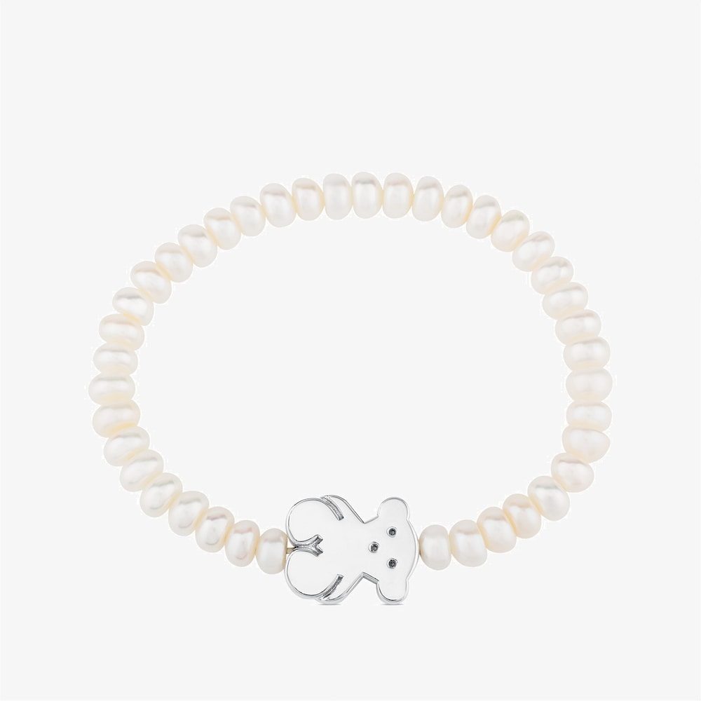 Tous Sweet Dolls &ndash; Elastick&yacute; n&aacute;ramek z perel se stř&iacute;brn&yacute;m motivem medv&iacute;dka