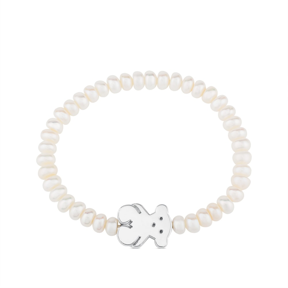 Pulsera de perlas y motivo oso de plata Sweet Dolls