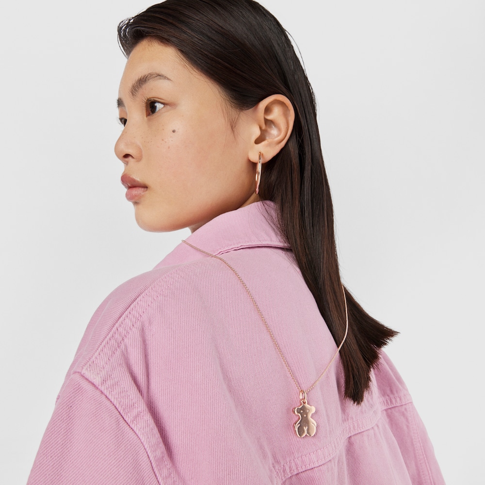 Dije mediano Sweet Dolls oso con ba&ntilde;o de oro rosa 18 kt sobre plata