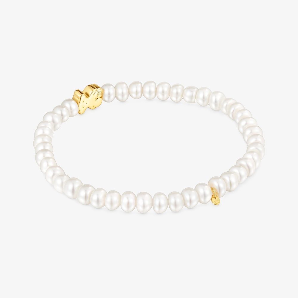 Bransoletka z pereł ze złotym misiem Sweet Dolls