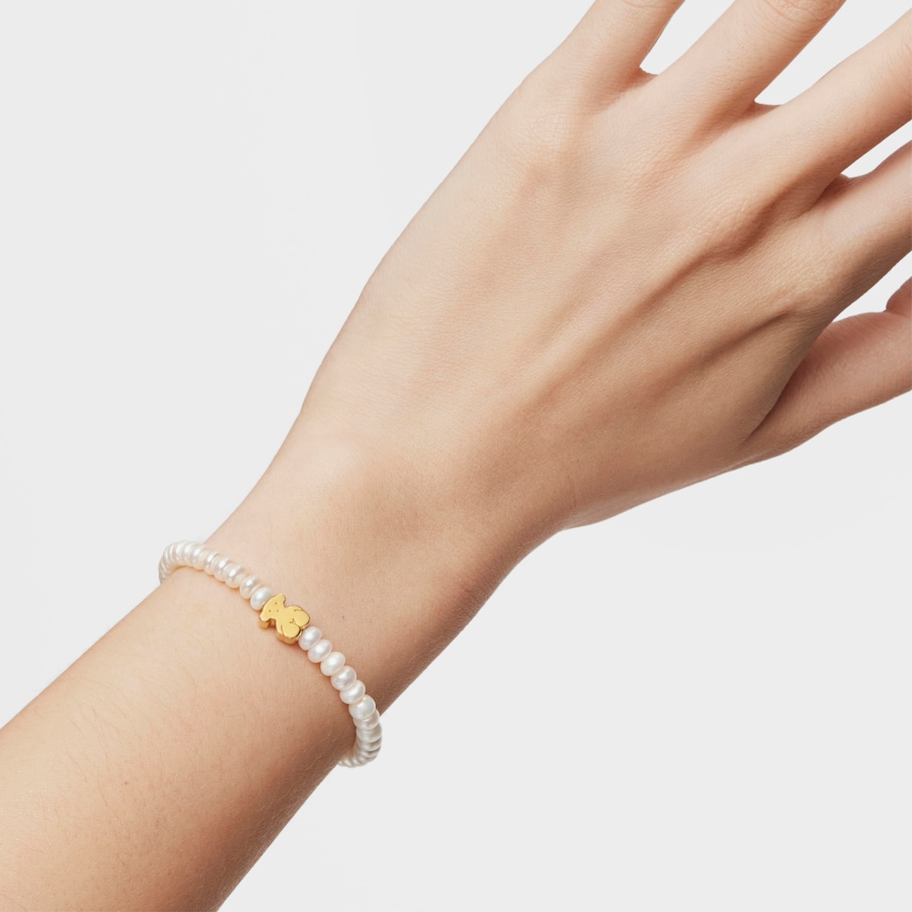 Bransoletka z pereł ze złotym misiem Sweet Dolls