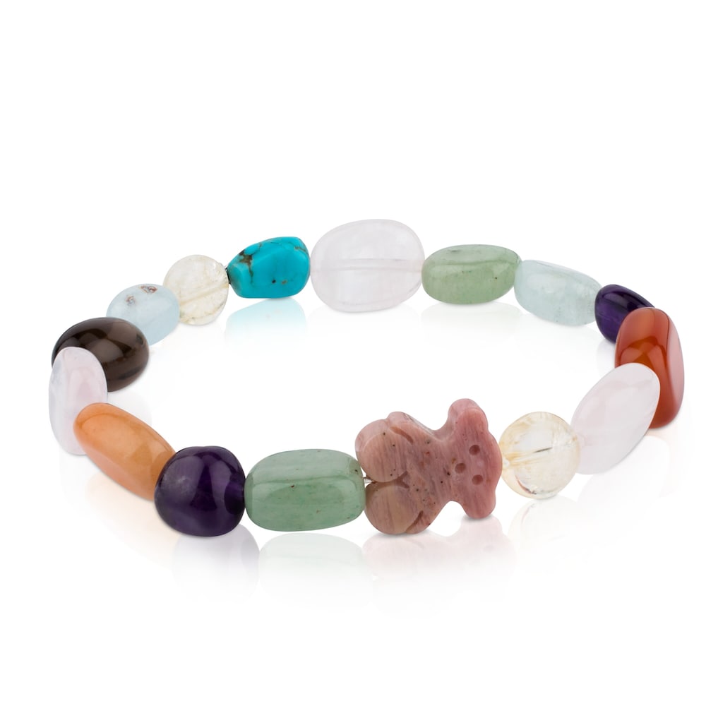 Pulsera de plata con gemas y oso de rodonita TOUS Color