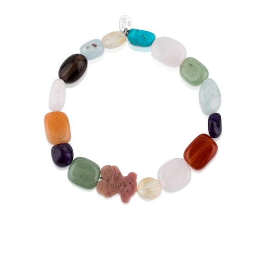Pulsera de plata con gemas y oso de rodonita TOUS Color
