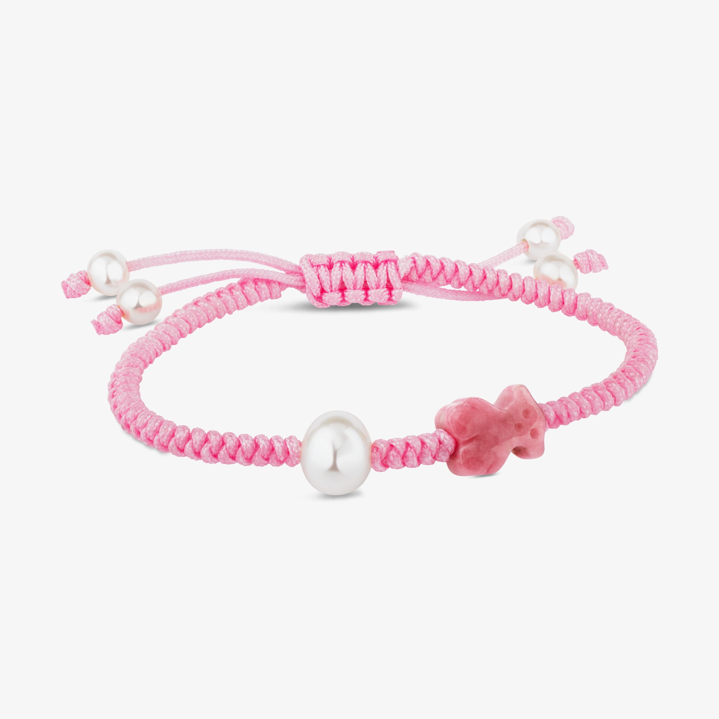 Rhodonite and pearl Tibet Bracelet with Bear motif