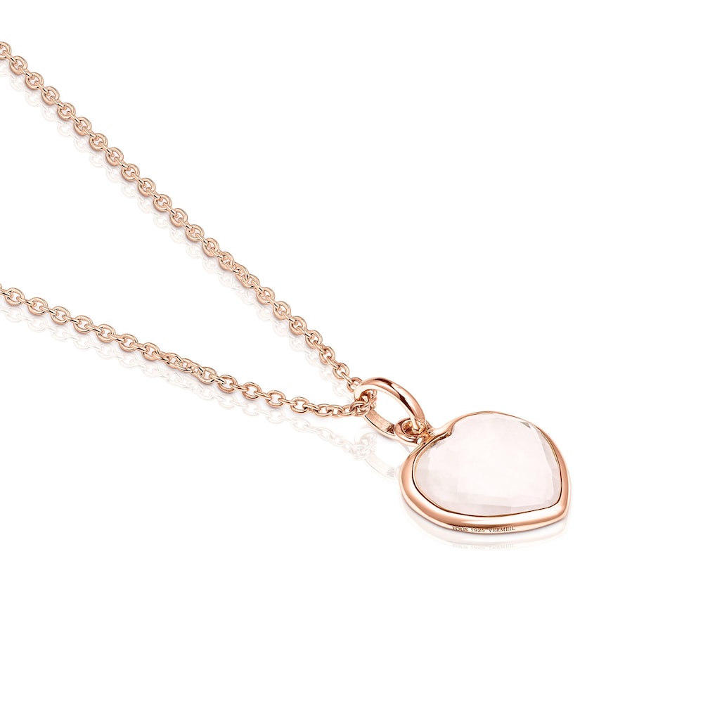 Collar Sweet Dolls Color con ba&ntilde;o de oro rosa 18 kt sobre plata y Cuarzo rosa