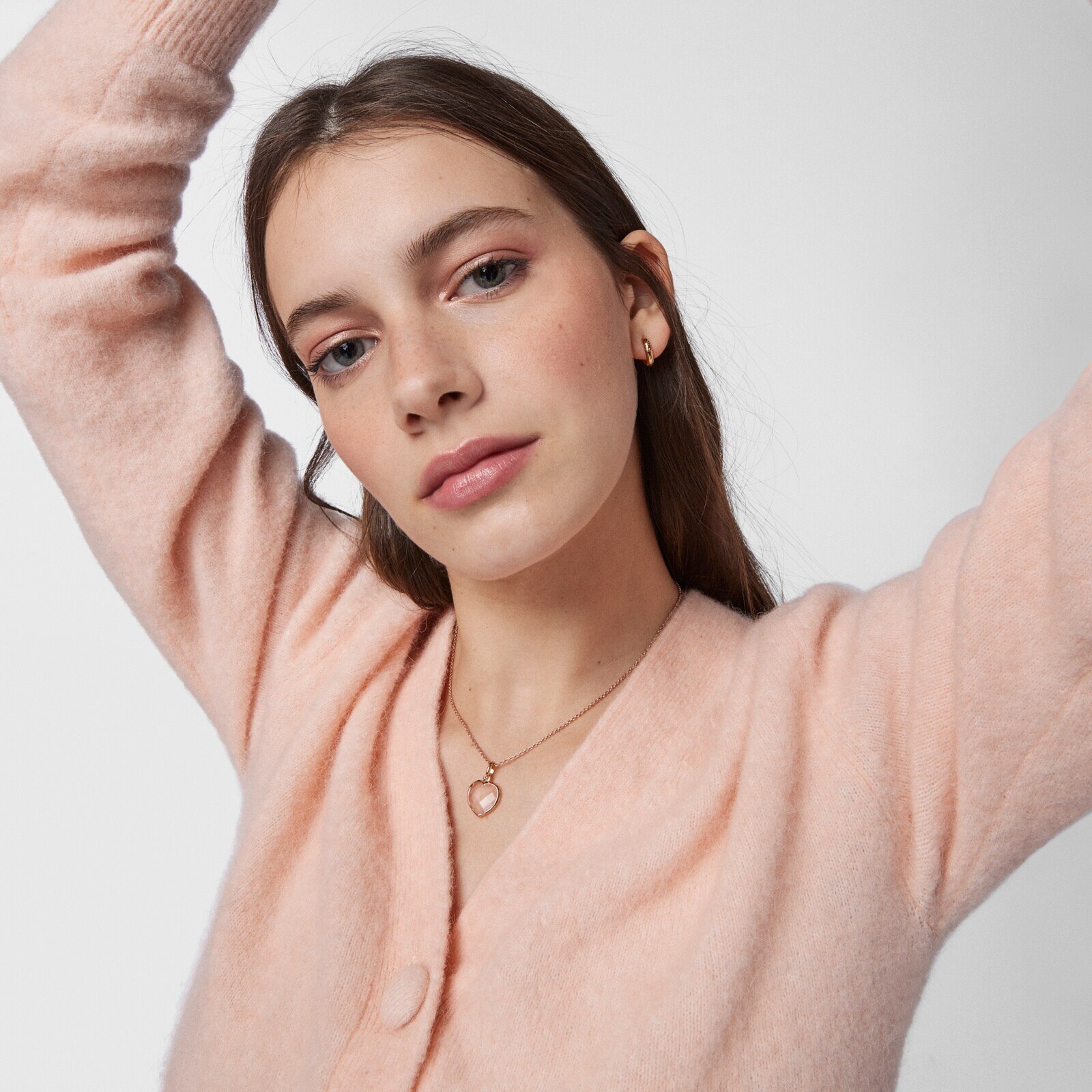 Rose Silver Vermeil and pink Quartz Sweet Dolls Color Necklace