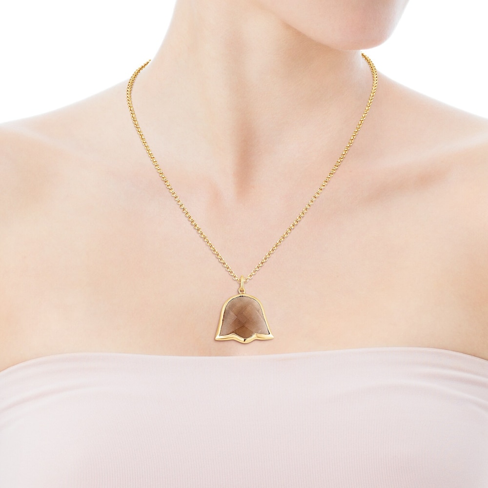 Colgante con ba&ntilde;o de oro 18 kt sobre plata y cuarzo ahumado Sweet Dolls Color