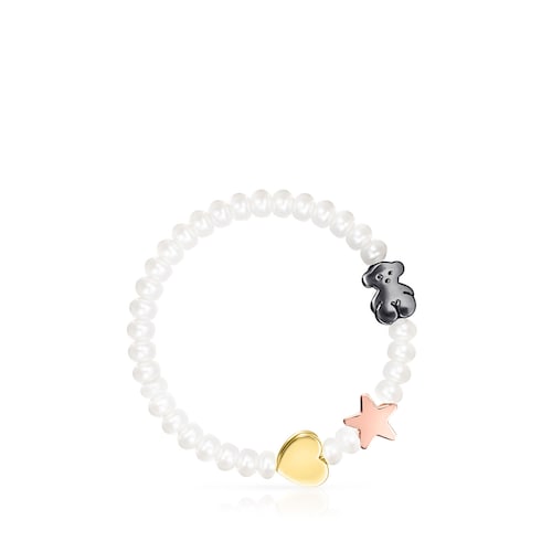 Pulsera de perlas con ba&ntilde;o de oro rosa y amarillo 18 kt sobre plata y plata dark silver Sweet Dolls