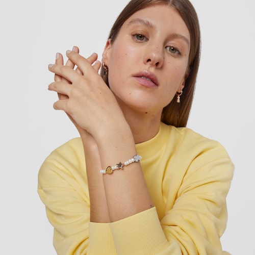 Pulsera de perlas con ba&ntilde;o de oro rosa y amarillo 18 kt sobre plata y plata dark silver Sweet Dolls