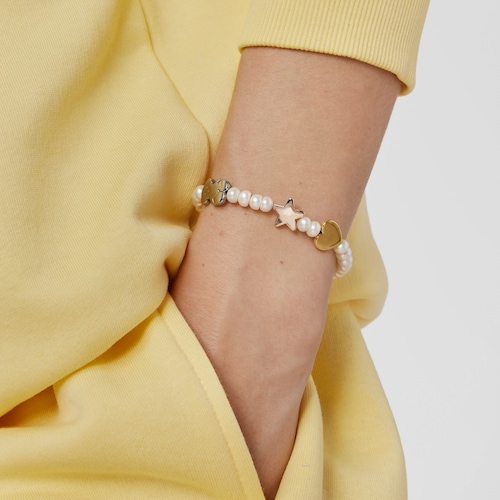 Pulsera de perlas con ba&ntilde;o de oro rosa y amarillo 18 kt sobre plata y plata dark silver Sweet Dolls