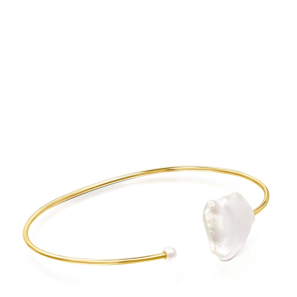Pulsera pétalo con baño de oro 18 kt sobre plata y perlas Nenufar image number 0