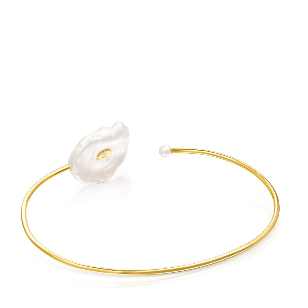 Pulsera pétalo con baño de oro 18 kt sobre plata y perlas Nenufar image number 2