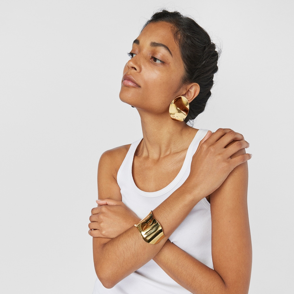 Pulsera ancha Nenufar con ba&ntilde;o de oro 18 kt sobre plata