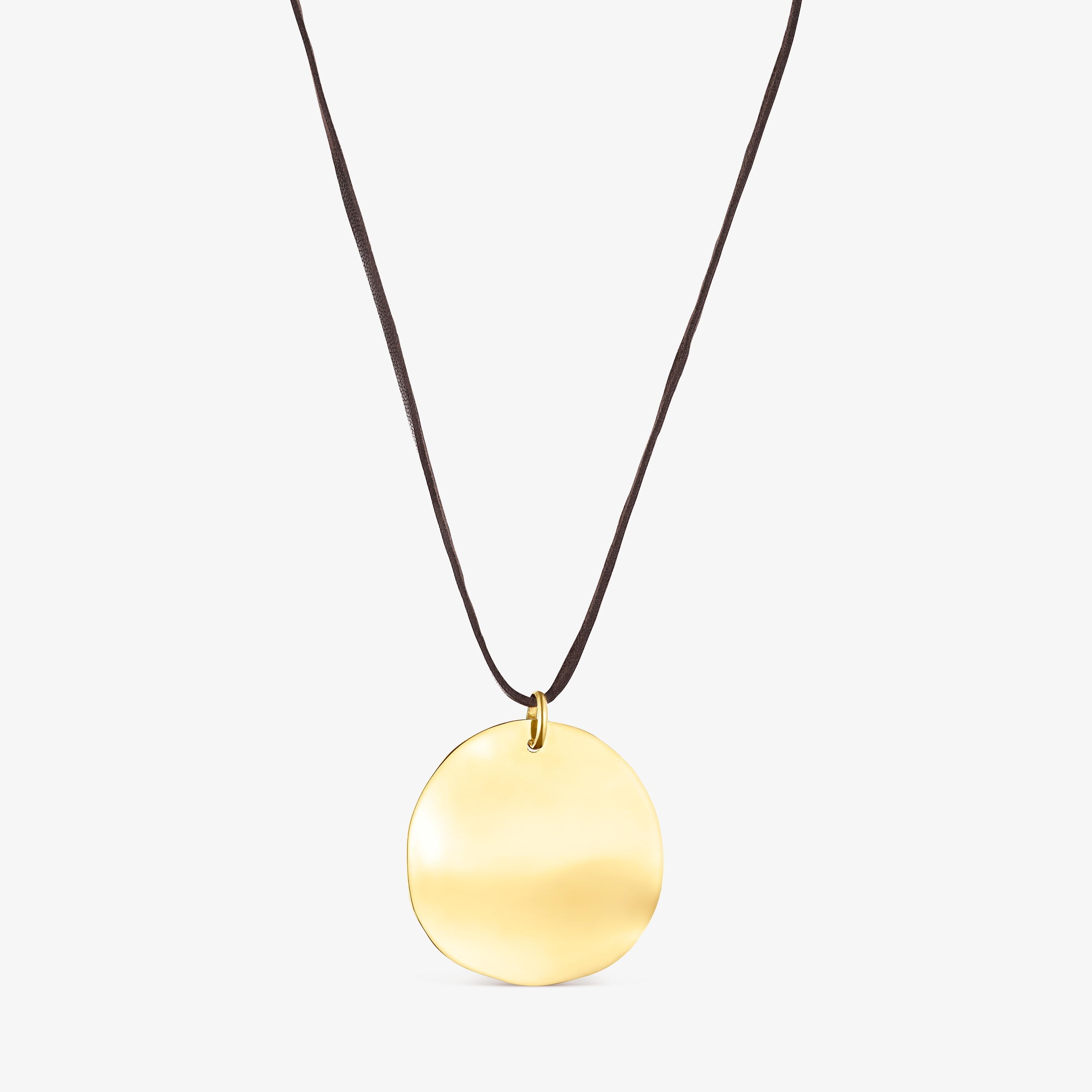 18K gold vermeil Nenufar petal Necklace with brown Cord