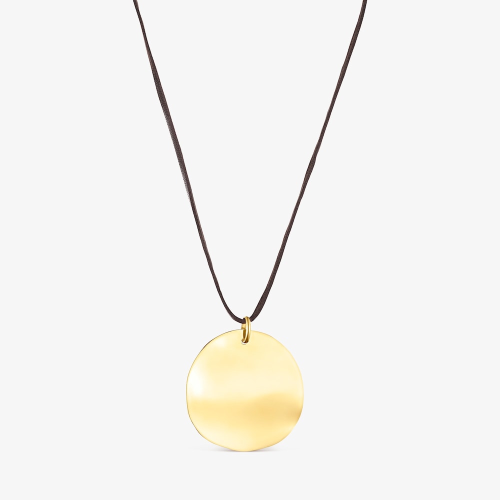 18K gold vermeil Nenufar petal Necklace with brown Cord