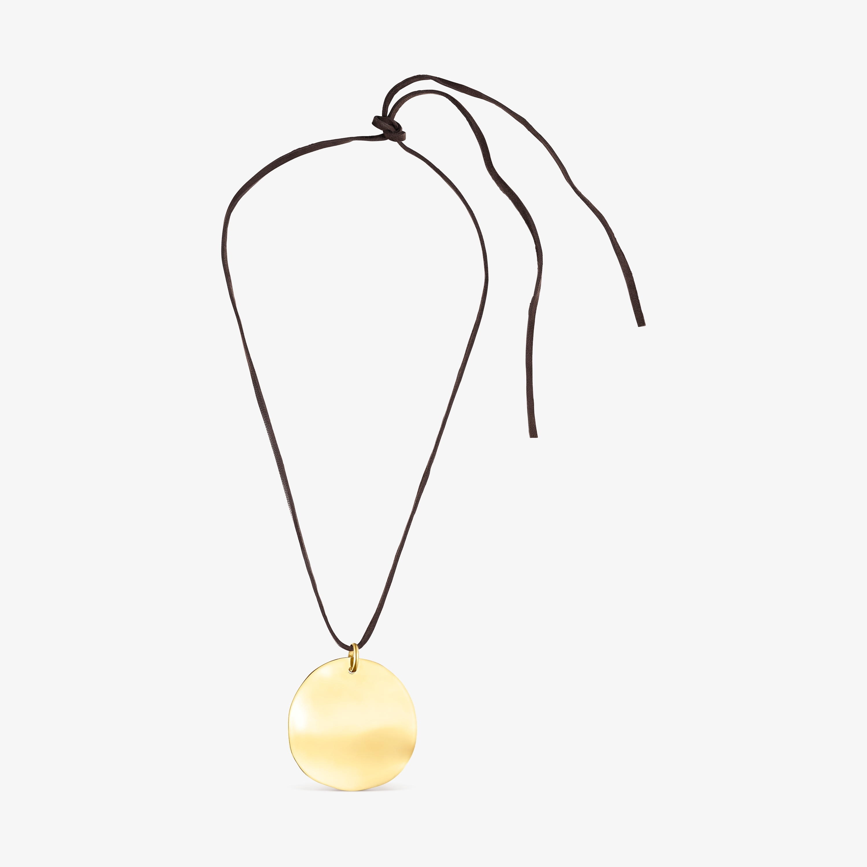 18K gold vermeil Nenufar petal Necklace with brown Cord