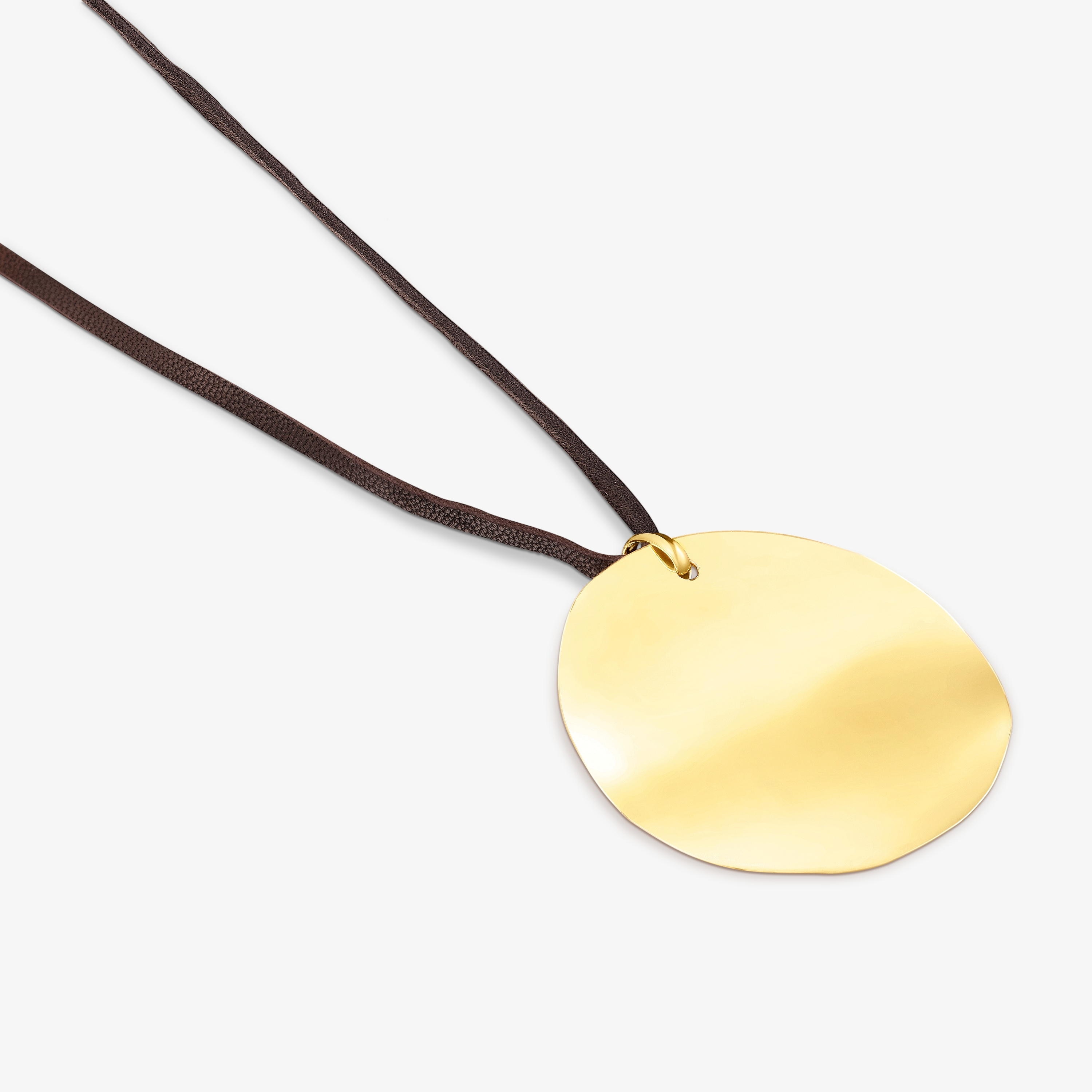 18K gold vermeil Nenufar petal Necklace with brown Cord