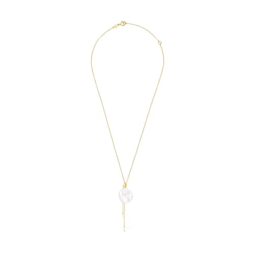 Collar pétalo con baño de oro 18 kt sobre plata y perla Nenufar