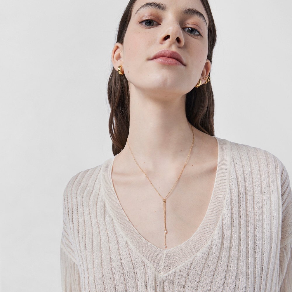 Collar pétalo con baño de oro 18 kt sobre plata y perla Nenufar image number 8