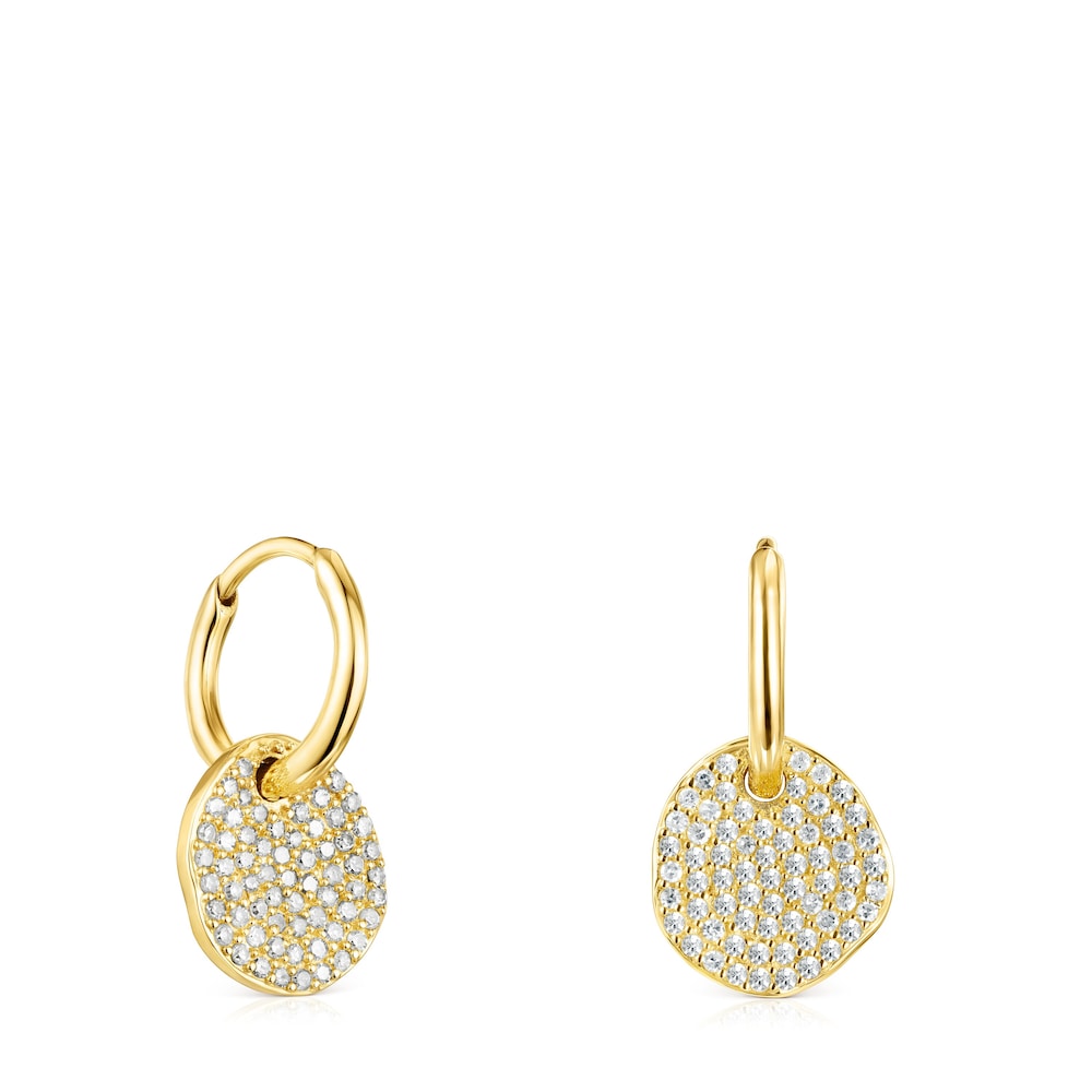 Short 18K Solid Gold Nenufar Earrings with Diamonds