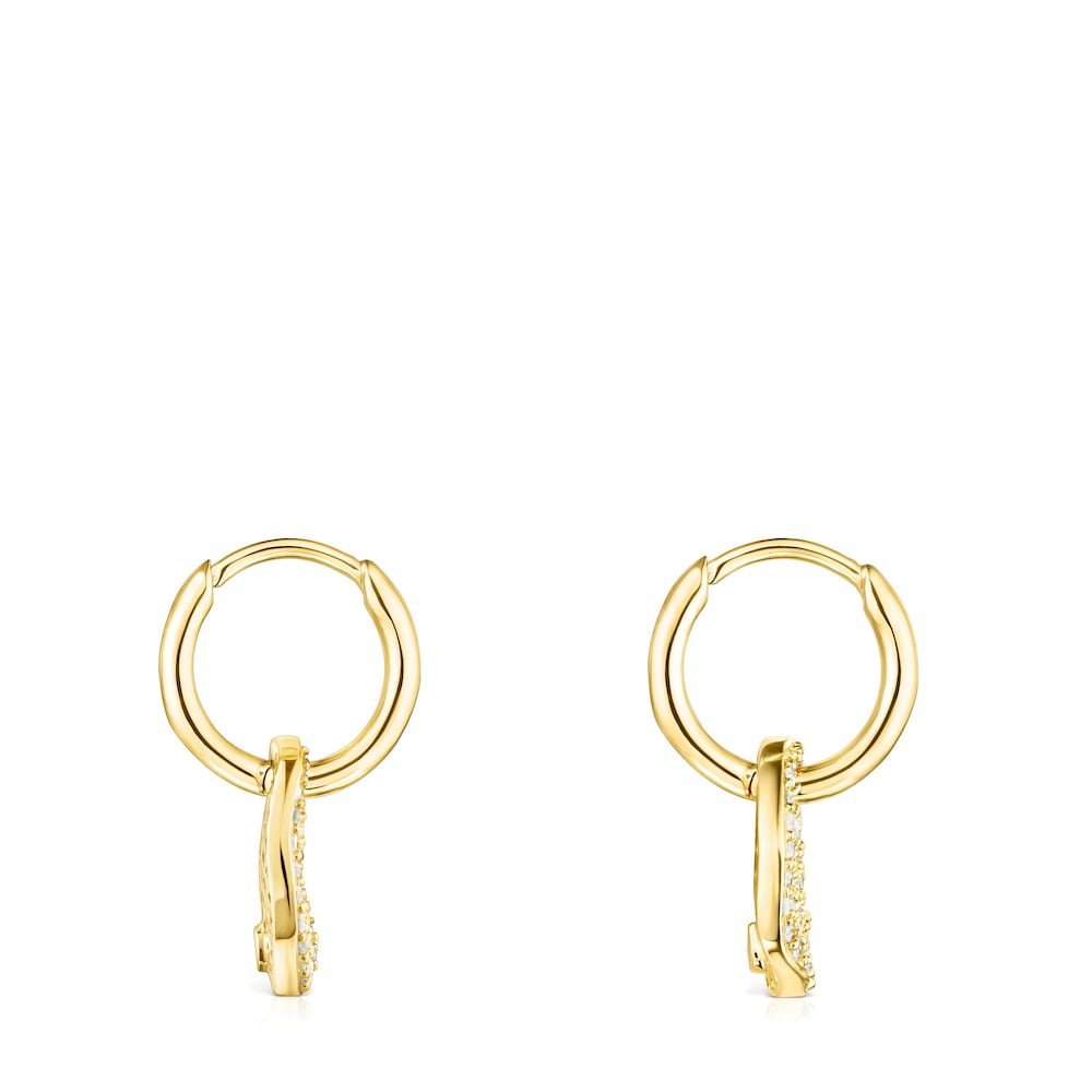 Short 18K Solid Gold Nenufar Earrings with Diamonds