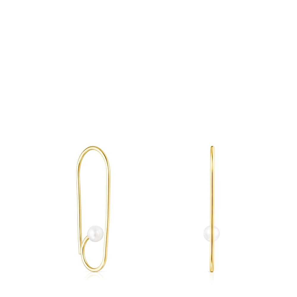 Aretes cortos Nenufar con ba&ntilde;o de oro 18 kt sobre plata y perlas