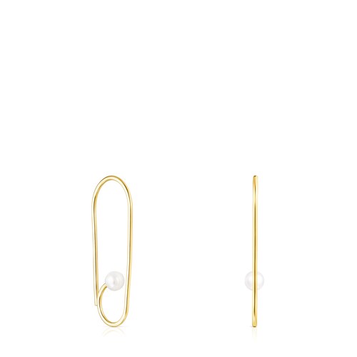 Aretes cortos Nenufar con ba&ntilde;o de oro 18 kt sobre plata y perlas
