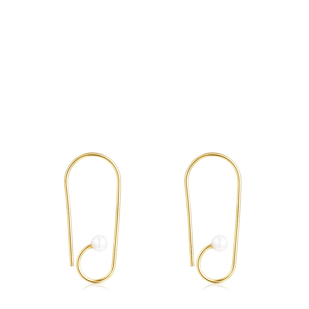 Pendientes cortos con baño de oro 18 kt sobre plata y perlas Nenufar image number 1