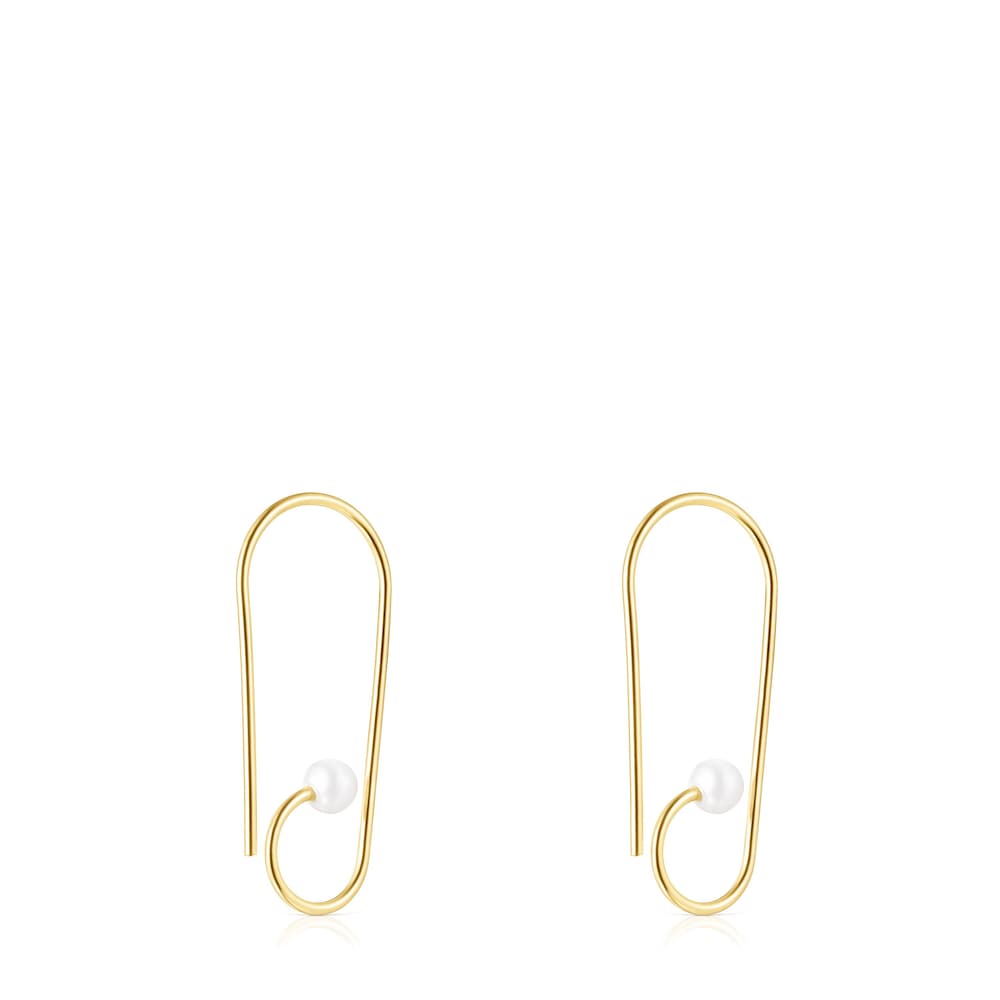 Aretes cortos Nenufar con ba&ntilde;o de oro 18 kt sobre plata y perlas