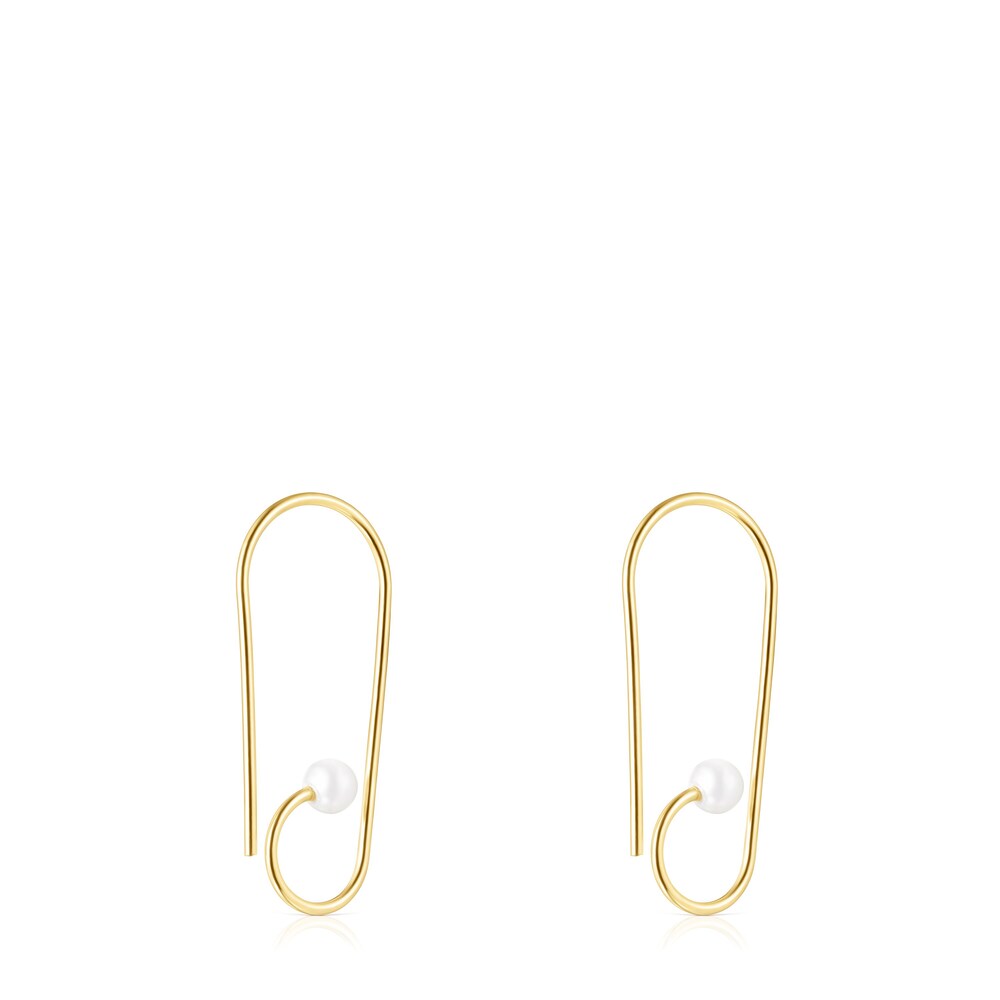 Pendientes cortos con baño de oro 18 kt sobre plata y perlas Nenufar image number 2
