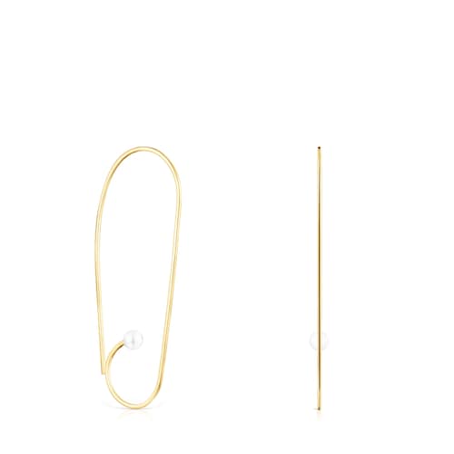 Pendientes largos con baño de oro 18 kt sobre plata y perlas Nenufar image number 0