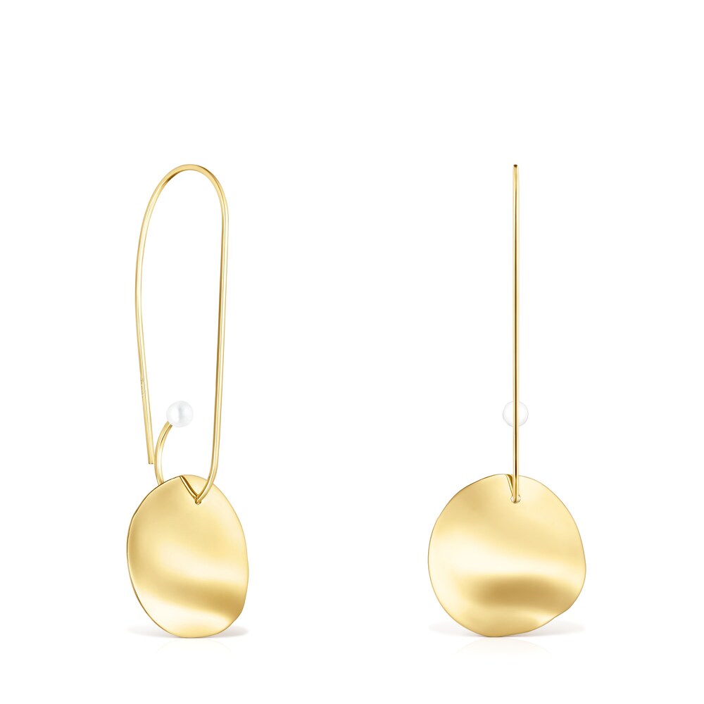 Long Silver Vermeil Nenufar petal Earrings with Pearls image number 0