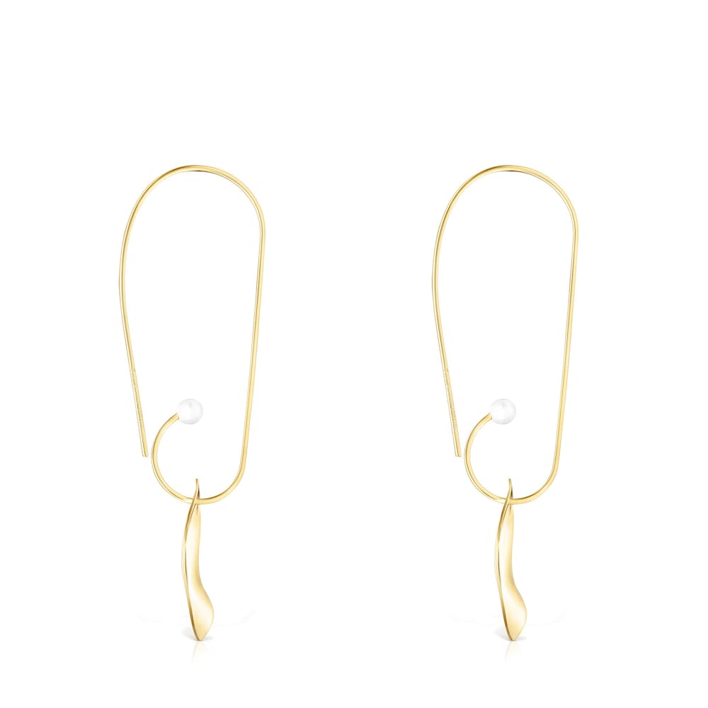 Long Silver Vermeil Nenufar petal Earrings with Pearls image number 1