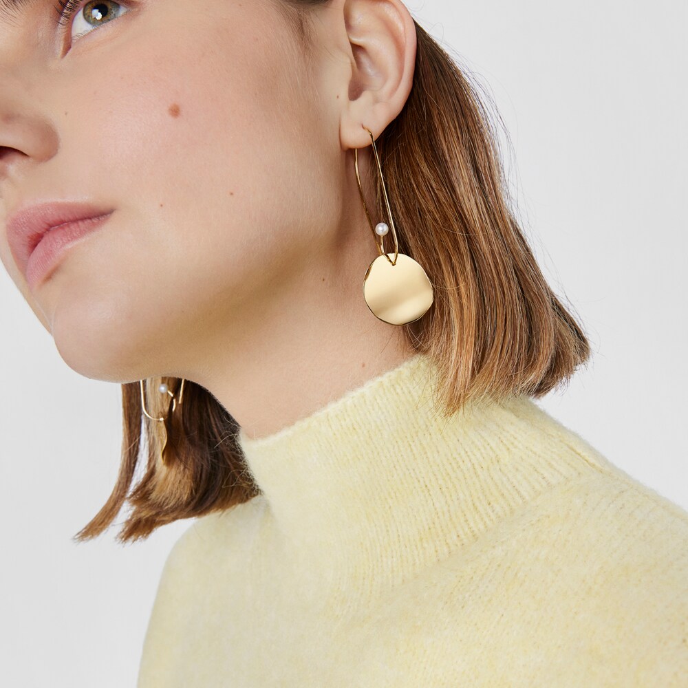 Long Silver Vermeil Nenufar petal Earrings with Pearls image number 3