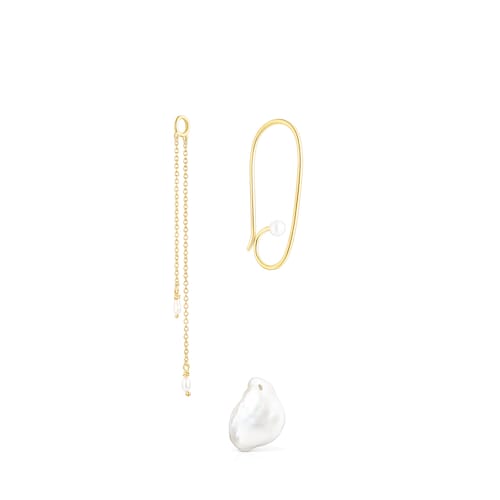 Long Silver Vermeil Nenufar petal Earrings with Pearls
