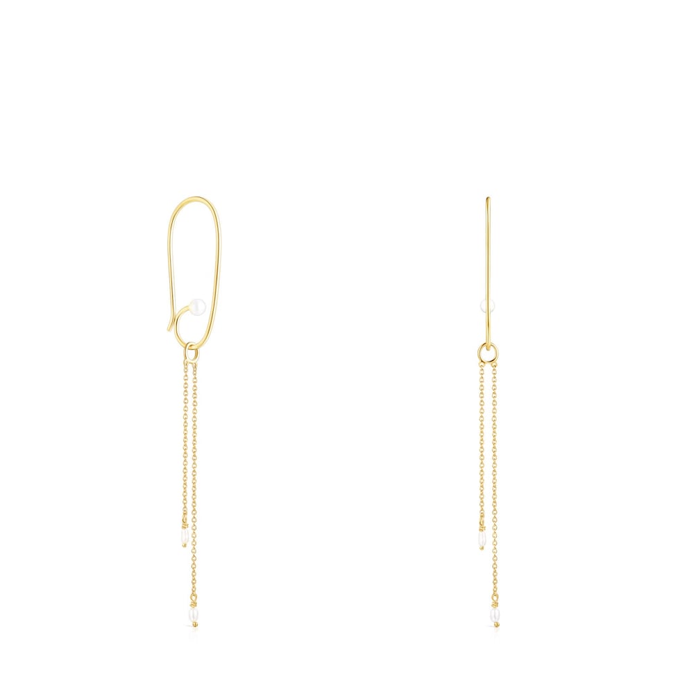 Pendientes largos pétalo con baño de oro 18 kt sobre plata y perla Nenufar image number 3