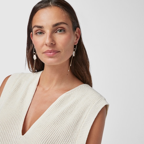 Long Silver Vermeil Nenufar petal Earrings with Pearls