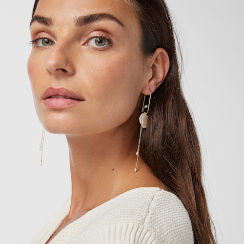 Long Silver Vermeil Nenufar petal Earrings with Pearls