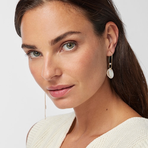 Long Silver Vermeil Nenufar petal Earrings with Pearls
