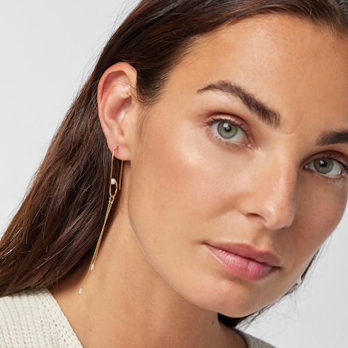 Long Silver Vermeil Nenufar petal Earrings with Pearls