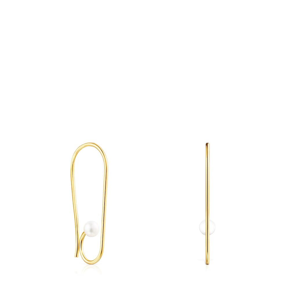 Pendientes largos pétalo con baño de oro 18 kt sobre plata y perla Nenufar image number 9