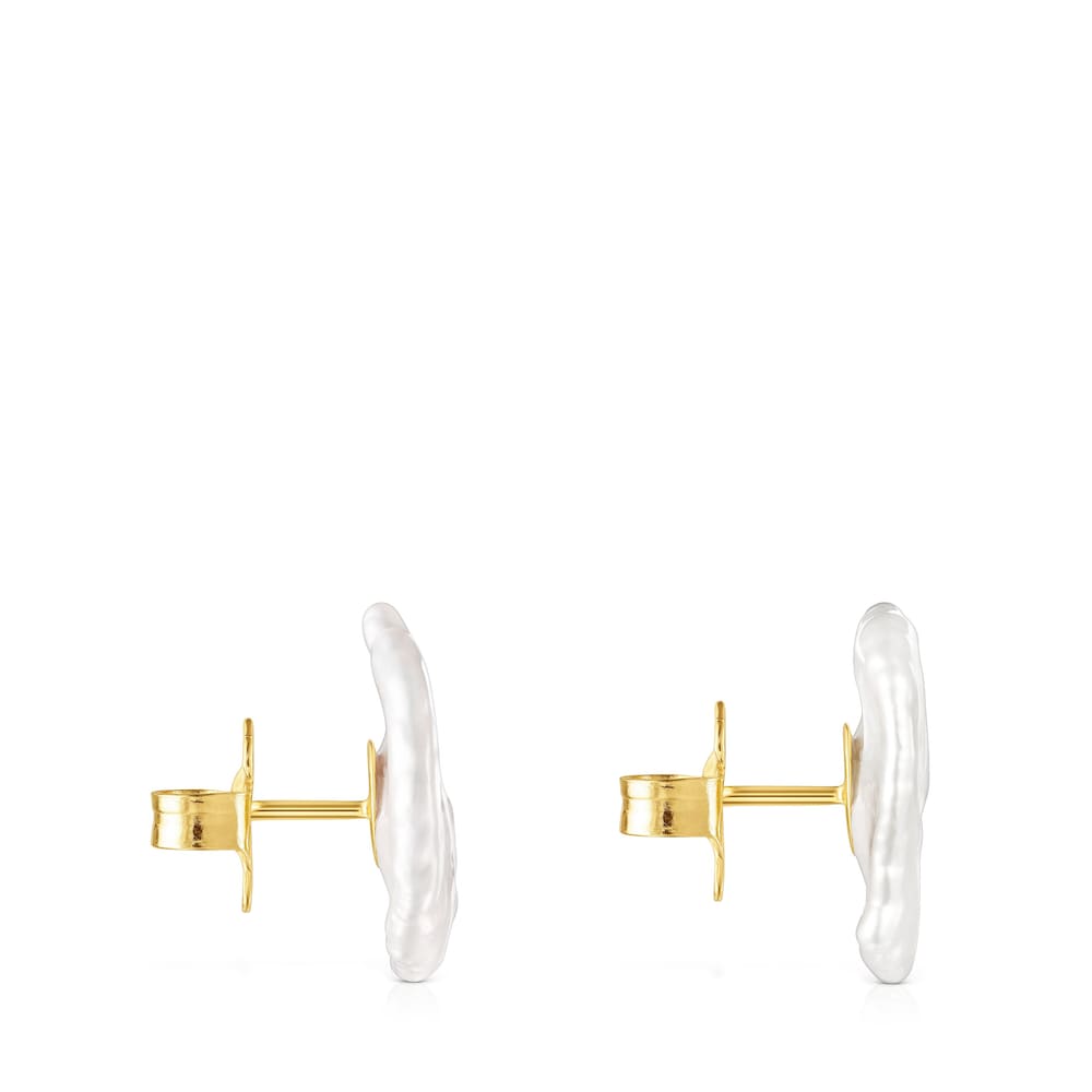 Pendientes pequeños pétalo con baño de oro 18 kt sobre plata y perla Nenufar Pendientes pequeños pétalo con baño de oro 18 kt sobre plata y perla Nenufar