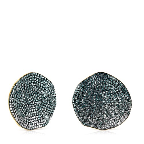 Small Gold ATELIER Nenufar Earrings with blue Diamonds image number 0
